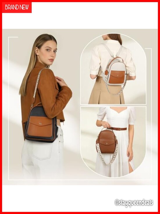 Small PU Leather Mini Backpack Purse with 3 Straps, Convertible Handbag for main image 5